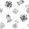 Hand drawn watercolor seamless pattern with cute monsters. Cartoon fantasy characters isolated on white background.