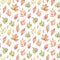 Hand drawn watercolor seamless pattern of fall orange, red and green leaves. Forest background. Hello Autumn! Perfect for seasonal