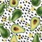Hand drawn watercolor seamless pattern of green healthy tropical avocado fruit Mexican tree super food exotic botanical