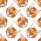 Hand drawn watercolor seamless pattern with heads of cats. Stock illustration with colorful pets
