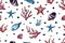 Hand drawn watercolor seamless pattern with ocean creatures