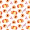 Hand-drawn watercolor seamless pattern with orange apricots and flowers