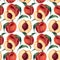 Hand drawn watercolor seamless pattern with peaches. Vintage fruit style. Botanical Illustration isolated on white. Design for