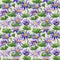 Hand drawn watercolor seamless pattern with purple lotus flowers. Botanical pattern. Lotuses flowers with leaves