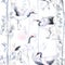 Hand-drawn watercolor seamless pattern with white Japanese dancing cranes