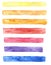 Hand drawn watercolor set of brush strokes of different colors: yellow, orange, red, blue and purple