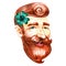 Hand-drawn watercolor smiling Irish man with a red beard.