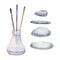 Hand drawn watercolor spa aromatherapy glass bottle and diffusor with incense sticks. Isolated object on white