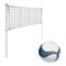 Hand drawn watercolor sports gear equipment for play game match, volleyball net, blue and white ball. Illustration
