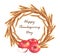 Hand-drawn watercolor wheat wreath with apples isolated on the white background