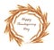 Hand drawn watercolor wheat wreath isolated on the white background.