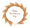 Hand-drawn watercolor wheat wreath isolated on the white background