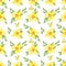 Hand drawn watercolor yellow abstract daffodil seamless pattern on white background. Gift-wrapping, textile, fabric, wallpaper