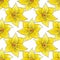 Hand drawn watercolor yellow abstract daffodil seamless pattern on white. Gift-wrapping, textile, fabric, wallpaper