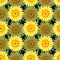 Hand drawn watercolor yellow sunflower seamless pattern isolated on black background. Can be used for Gift-wrapping, textile,