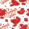 Hand drawn Watermelon, Cherry, Strawberry seamless pattern summer trend print sketch, Summer Vibe lettering