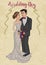 Hand drawn wedding couple. Cute wedding bride and groom. character.