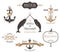 Hand drawn wedding invitation logo templates in nautical style.