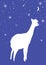 Hand drawn white lama on purple background. Fun fluffy animal card design.