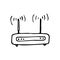 Hand drawn wifi router doodle icon. Hand drawn black sketch. Sign symbol. Decoration element. White background. Isolated. Flat de