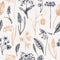 Hand-drawn wildflowers background in color. Vintage woodland plant sketches. Seamless spring floral pattern. Wild flowers