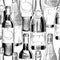 Hand drawn wine bottles seamless pattern on white background