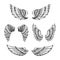 Hand drawn wing. Sketch angel wings with feathers. Vector tattoo design isolated