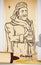 Hand Drawn of Wise Man in Scroll with Incense: Caspar, Vector Illustration