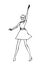 Hand drawn woman dancing, minimalis vector clipart sketch, isolated black line on white