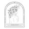 Hand drawn woman figure with flowers, leaves in line art. Gentle silhouette young woman, bouquet. Cotton and lily. Portrait