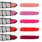 Hand drawn women lipstick chart palette. Shine and glossy lipstick. Fashion and beauty trend.