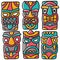 hand drawn wooden mask doodle set