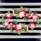 Hand drawn wreath tropical flower rose vintage print on stripes