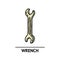 Hand drawn wrench icon. Professional labor construction tool with beige and black colors