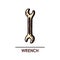 Hand drawn wrench icon. Professional labor construction tool with beige and brown colors