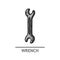 Hand drawn wrench icon. Professional labor construction tool with gray and black colors