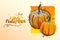 Hand drawn yellow pumpkins vector with lettering, comic or cartoon style