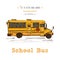 Hand drawn yellow school bus symbol isolated on white background. With text School bus. Vintage background. Good idea
