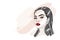 Hand-drawn young beautiful brunette girl with smokey eyes and red lipstick. Fashion illustration of a stylish look.