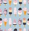 Hand drawn yummy seamless pattern with ice creams. Summer design.