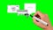 Hand draws a modern office. Office furniture, computer, printer and armchairs. Green Screen Doodle Video, Hand-drawn video.