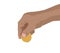 Hand dropping putting golden coin look like cryptocurrency clean vector illustration finance money concept isolated white backgrou