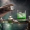 A hand dropping a sugar cube into an absinthe glass with an artistic spoon2