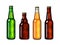 Hand drown set of beer bottles. Bottles of light and dark beer, soda or lemonade. Vector illustration