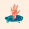 Hand of drowning man in water asking for help - vector