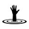 hand of a drowning person in the water on a white background, a man asks for help.