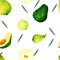 Hand drowning watercolor avocados pattern