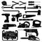 Hand and electric tools black and white set. EPS 10