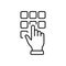 Hand Enter Password on Dial Keypad Line Icon. Security Bank Key Number on ATM Button Linear Pictogram. Finger Entry Pin