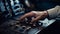 Hand of expert technician adjusting sound mixer in nightclub machinery generated by AI